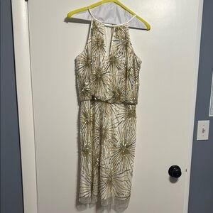 belle gold dress cosplay Zapakasa Women Sparkly Golden Beaded Short Homecoming Dress V-Neck Tight  Backless Cocktail Dress main image 0